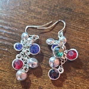 Elegant Silver Multi-Color Dangle Earrings
